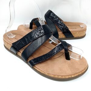 Vionic Black Strappy Cork-Style Footbed Sandals
